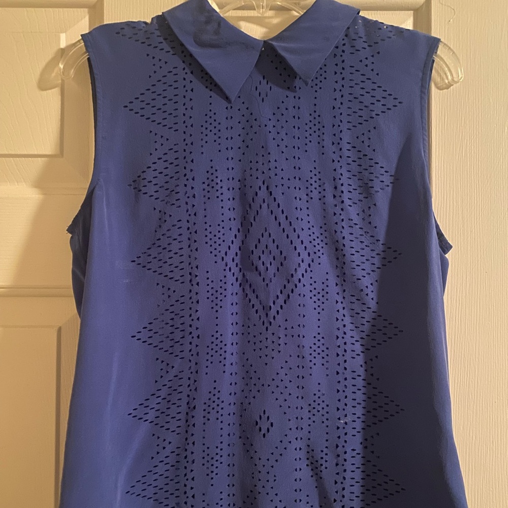 Blue Silk Geometric Top by Equipment